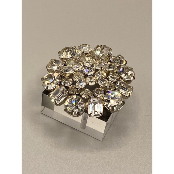 Vintage Faceted Clear Rhinestone Prong Set Brooch Estate Unsigned Brilliant NH - Picture 5 of 12